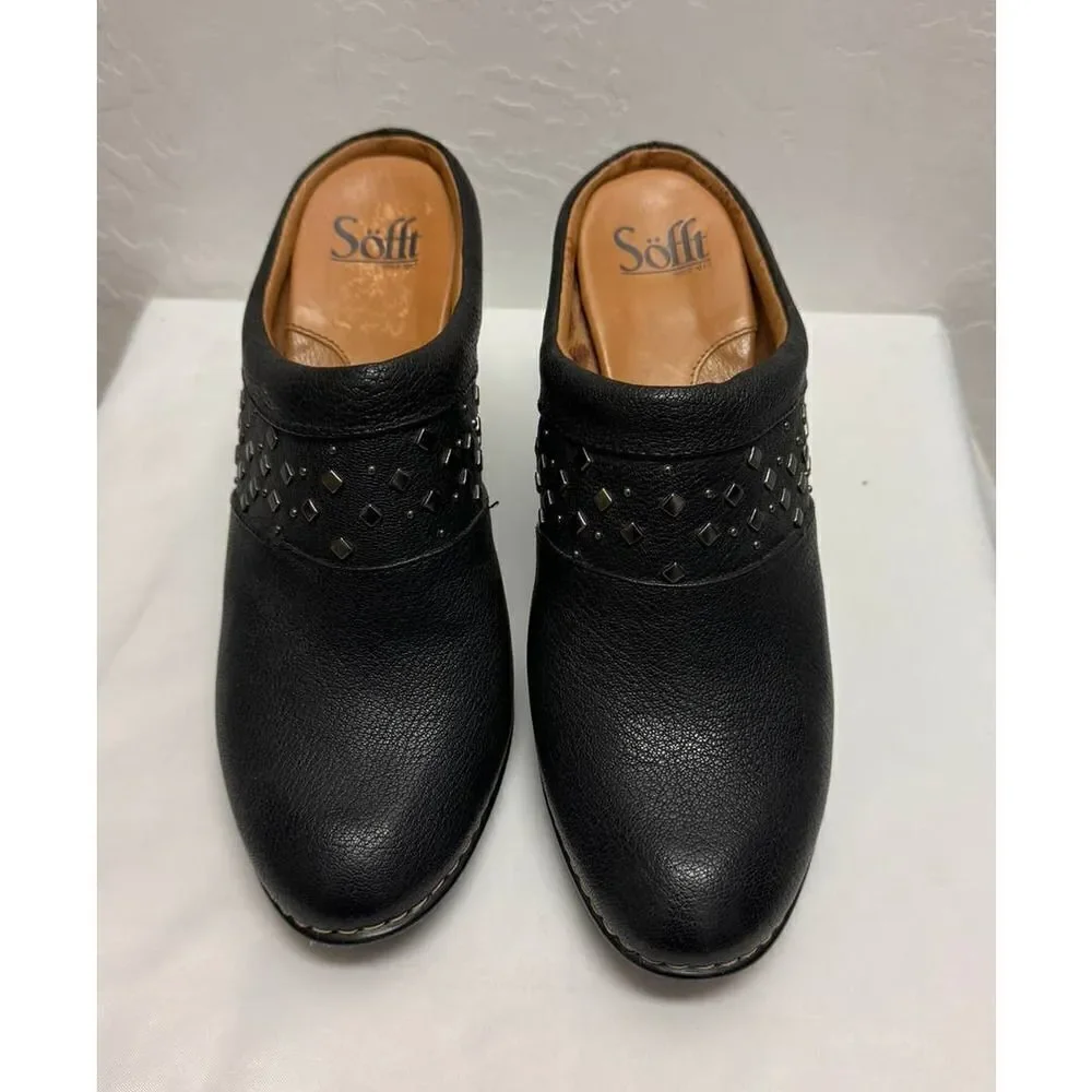 SOFFT Leather Studded‎ Stitched Clogs Black 10M